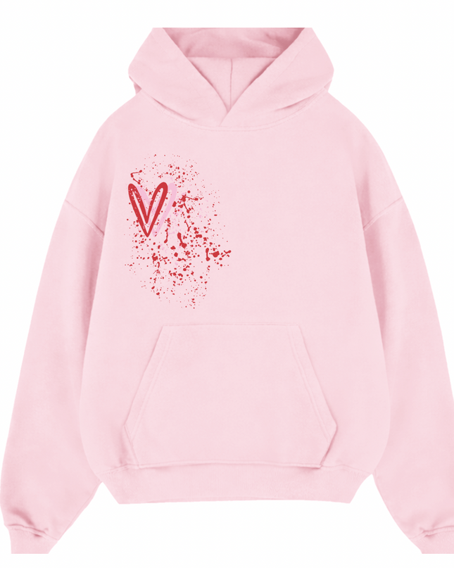Pink/Red Heart Printed Hoodie Kids