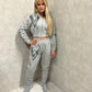Grey Heart Cropped Zip Hooded Tracksuit