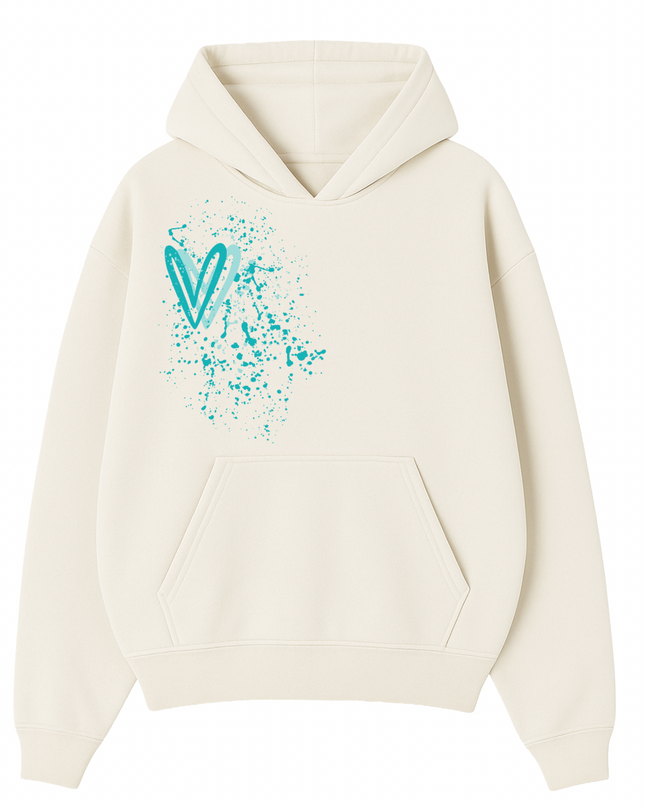 Mint Heart Printed Hoodie Kids