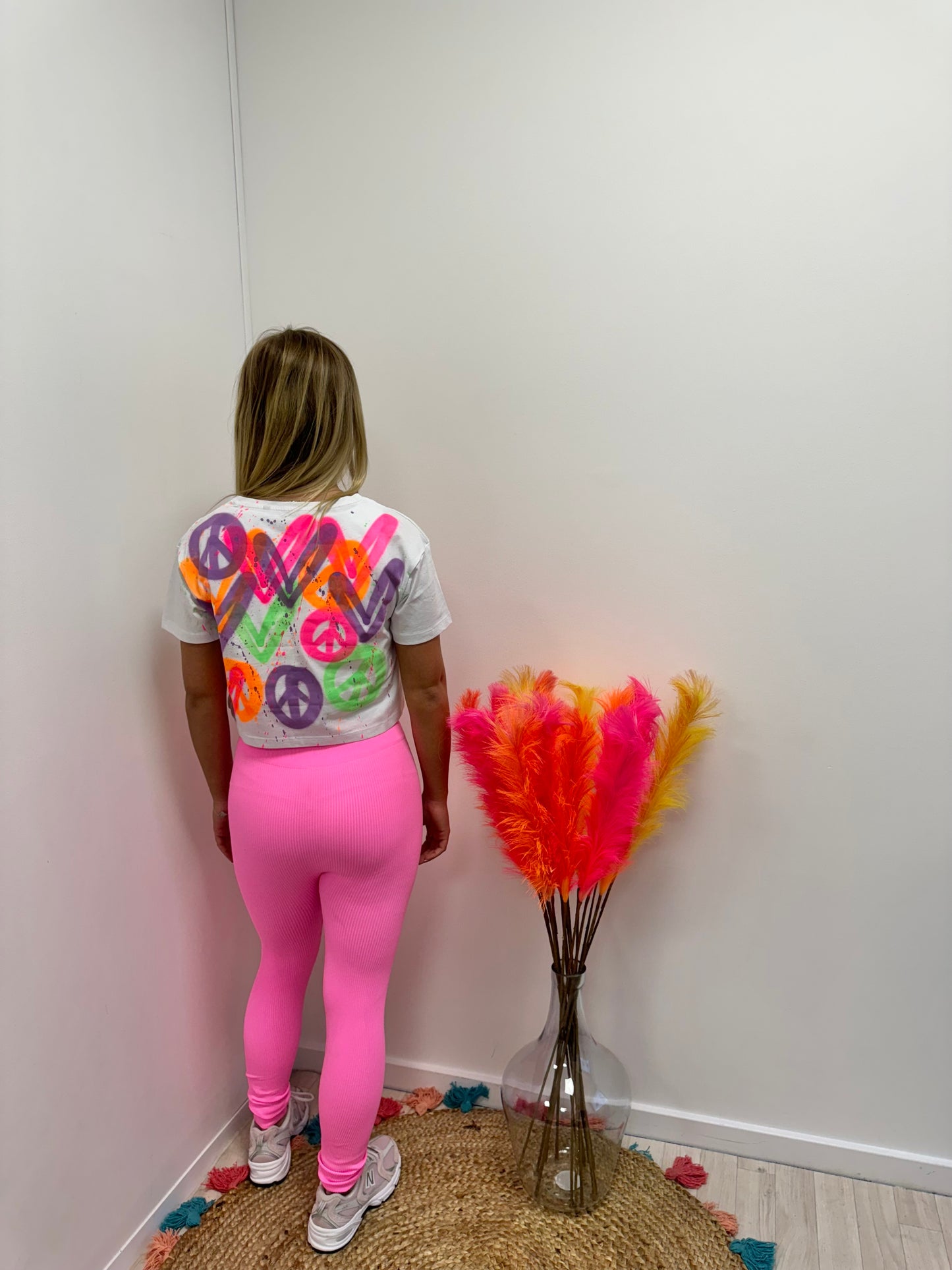 Neon Peace/Hearts Cropped T-Shirt And Legging Set