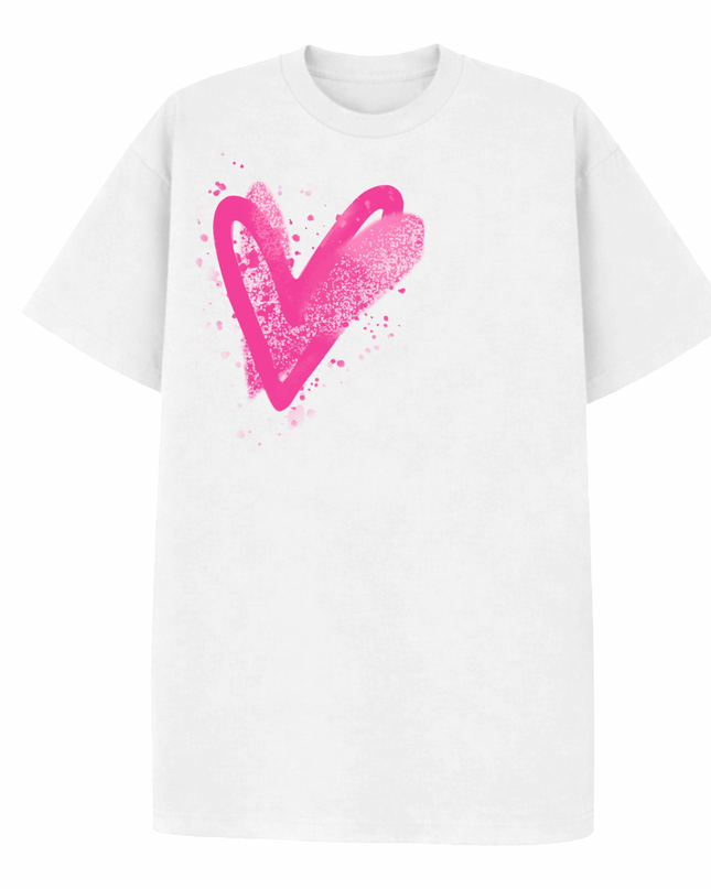 Hot Pink Scatter Heart Printed T-shirt Adult