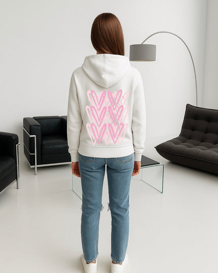 Pink Heart Printed Hoodie