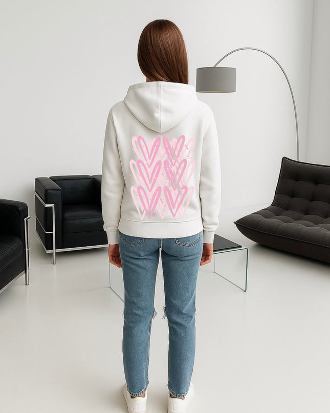 Pink Heart Printed Hoodie
