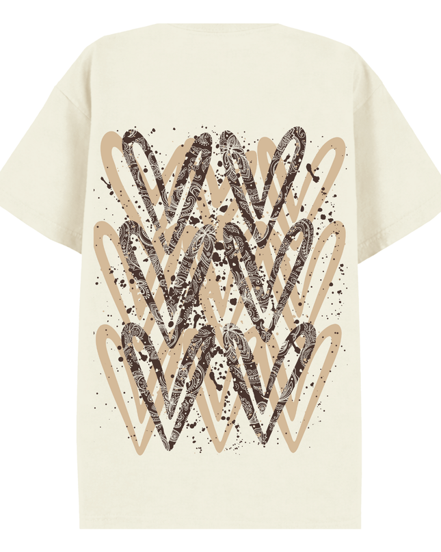 Brown Paisley Heart Printed T-shirt Adult