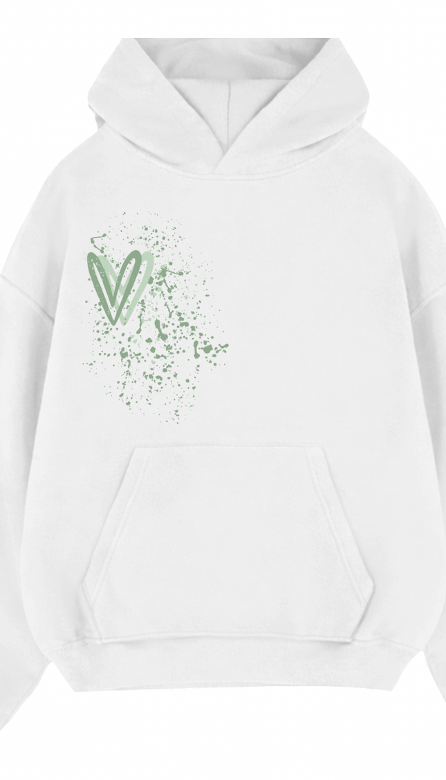 Sage Green Heart Printed Hoodie – image 8