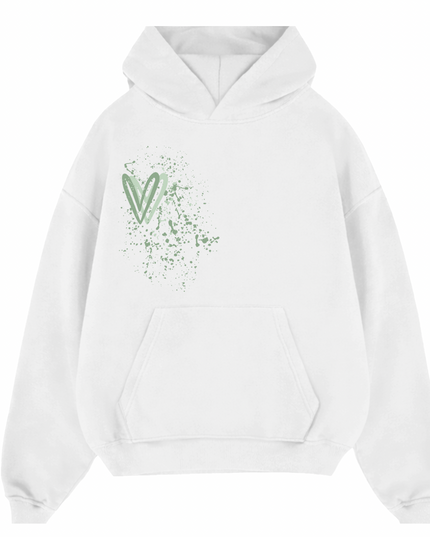Sage Green Heart Printed Hoodie Adults
