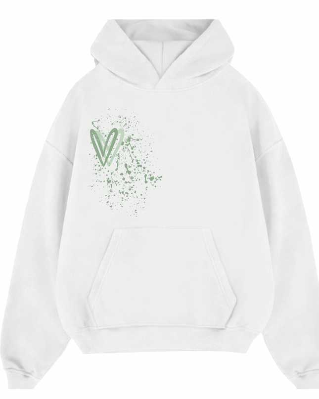 Sage Green Heart Printed Hoodie Kids