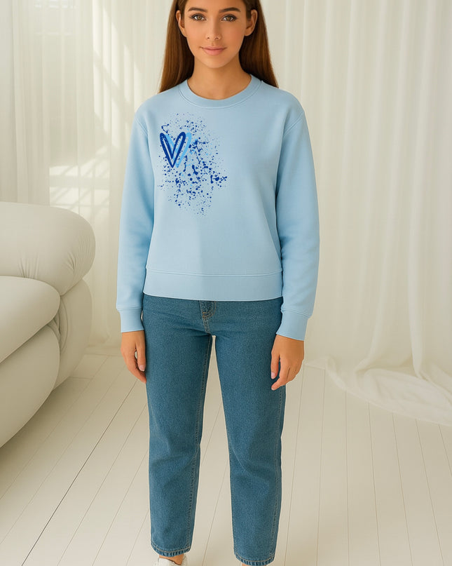 Royal Blue Heart Printed Sweatshirt