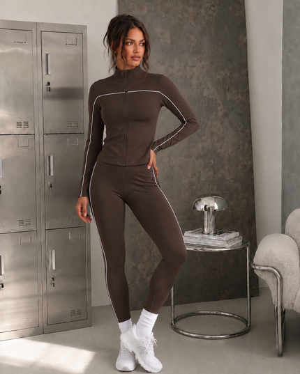 Contrast Piping Gym Set Brown