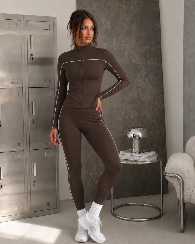 Contrast Piping Gym Set Brown