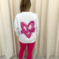 Miss Runway Pink Heart Graffiti Sweatshirt Legging Set White