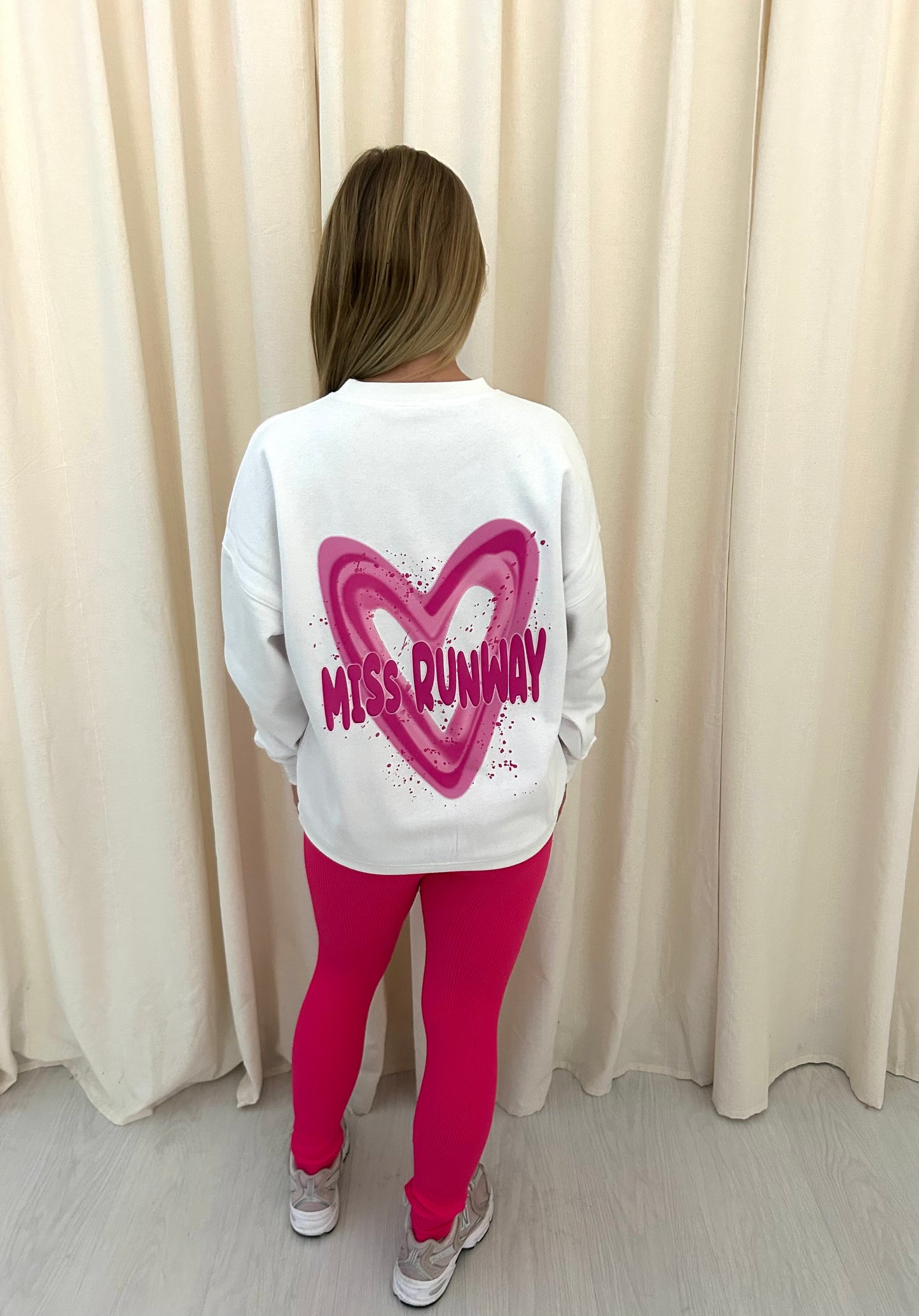 Miss Runway Pink Heart Graffiti Sweatshirt Legging Set White