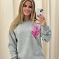 Miss Runway Pink Heart Graffiti Sweatshirt Grey