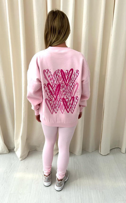 Hot Pink Candy Cane Heart Graffiti Sweatshirt Legging Set Pink