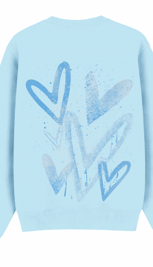 Blue Scatter graffiti heart sweatshirt with spray paint effect print – women's sweatshirt by Miss Runway