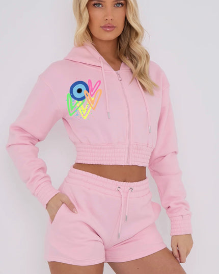 Neon Heart Evil Eye Printed Short Set