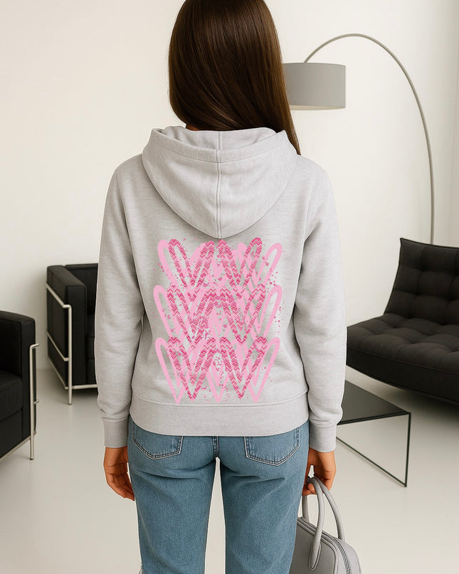 Pink Zig Zag Heart Printed Hoodie