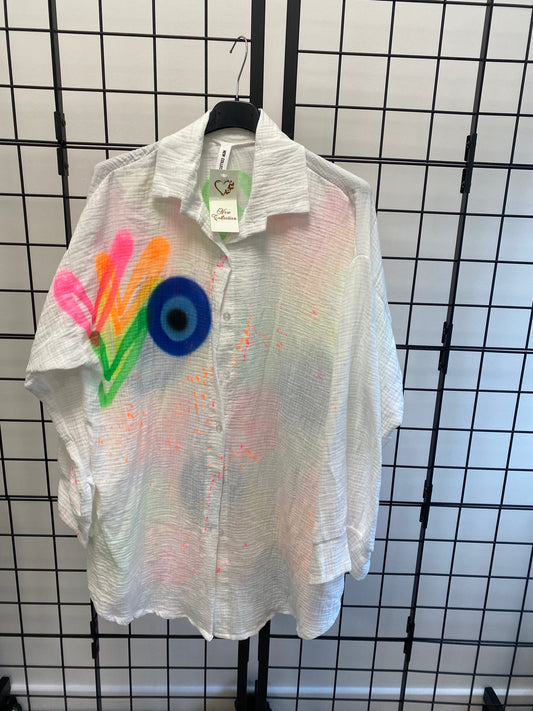 Neon Peace/Heart/Evil Eye Cheesecloth Shirt