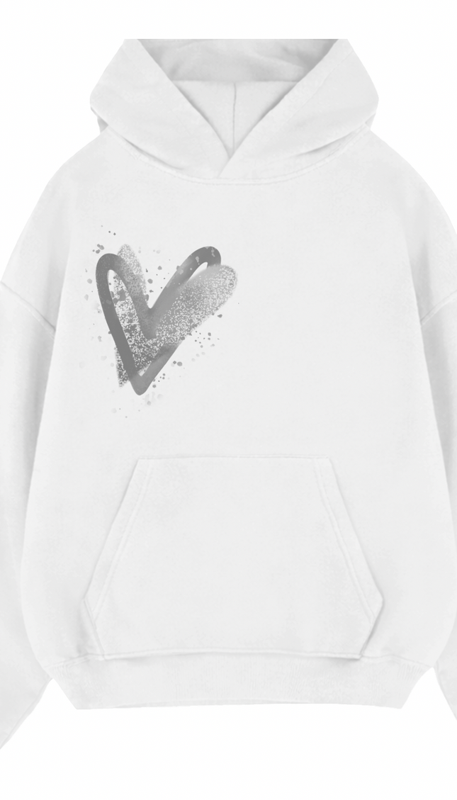 Grey Scatter Heart Printed Hoodie – image 4