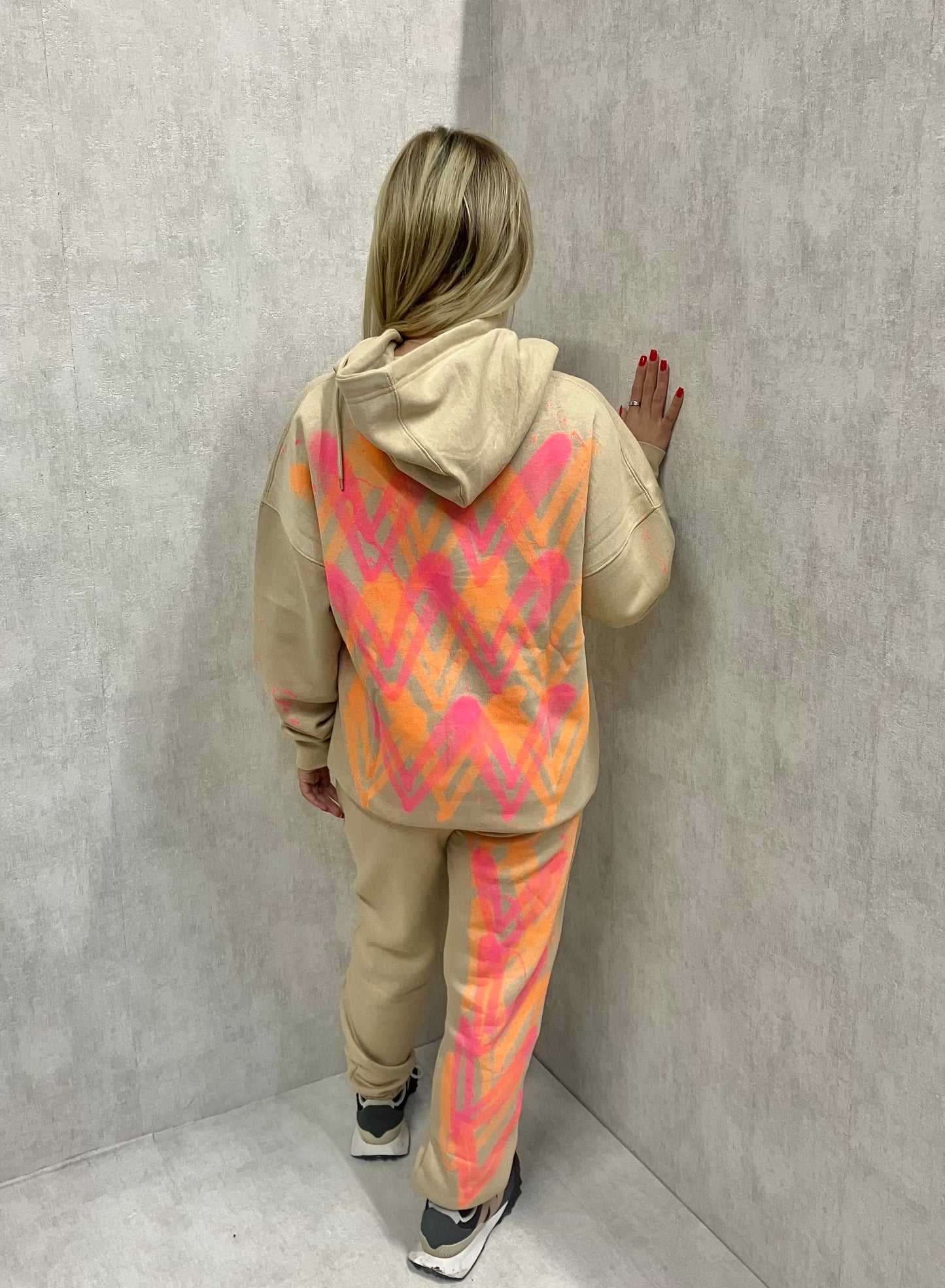 Neon Heart Beige Hooded Tracksuit