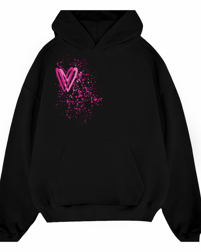Hot Pink Heart Printed Hoodie Kids