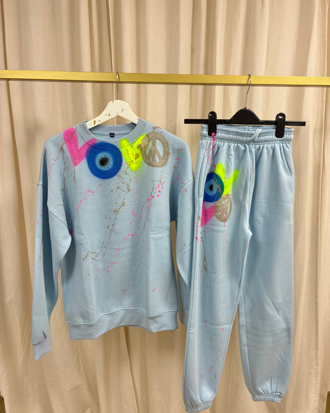 Neon Heart, Gold Peace, Evil Eye Spray Painted Sweatshirt Tracksuit Adult