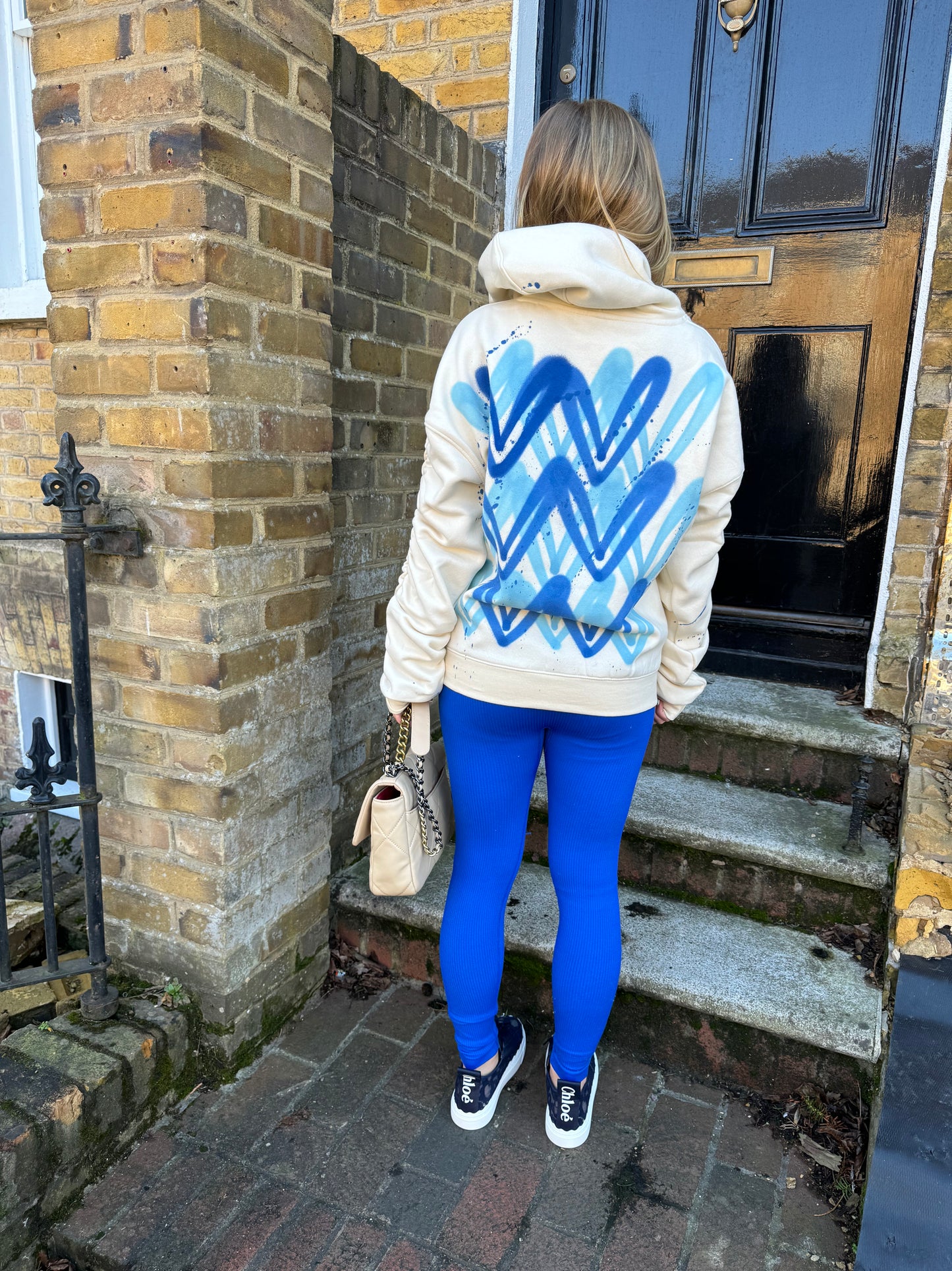 Royal Blue Heart Sprayed Ruched Hoodie And Legging Set