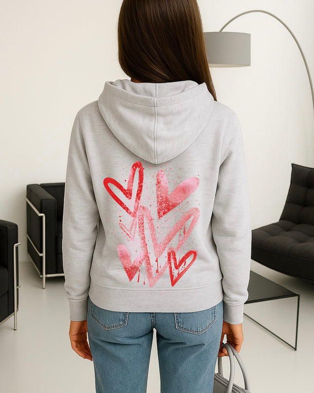 Red/Pink Scatter Hearts Printed Hoodie