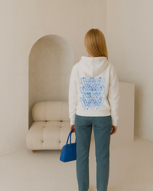 Light Blue Zig Zag Heart Printed Hoodie