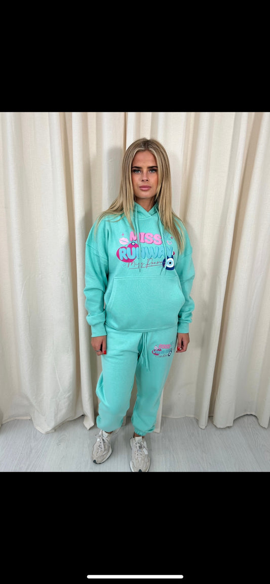 Miss Runway Good Vibes Only Oversized Hooded Tracksuit Mint