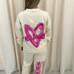 Miss Runway Pink Heart Graffiti Sweatshirt Tracksuit Cream