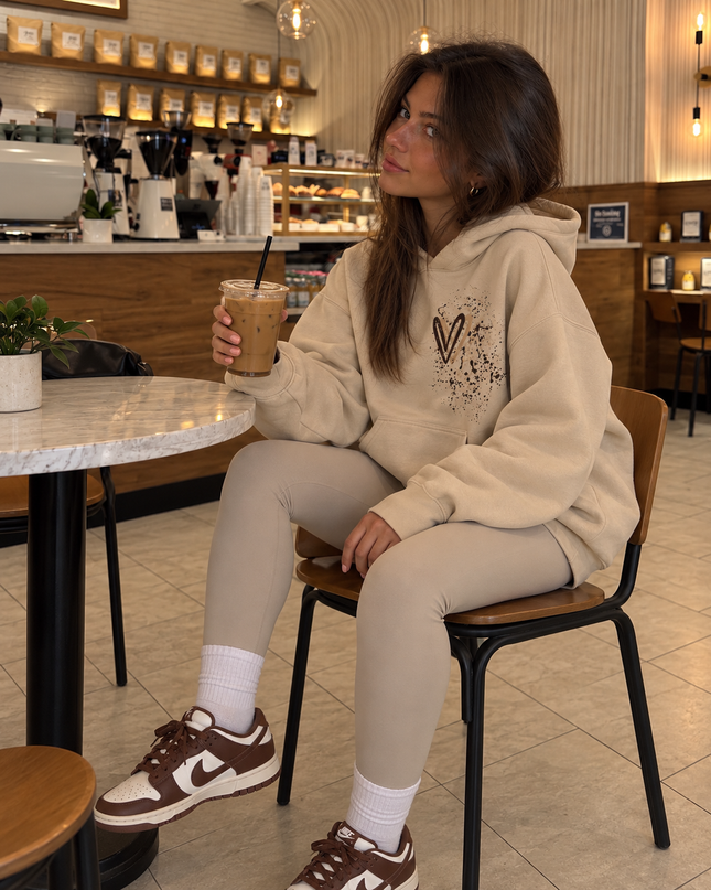 Graffiti Brown Heart Hoodie Beige/Brown – kids' printed hoodie by Miss Runway