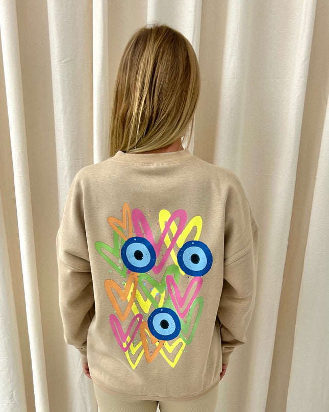 Neon Heart Evil Eye Printed Sweatshirt Adults