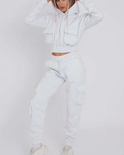 Cargo Pockets Fleece Tracksuit Ash Grey
