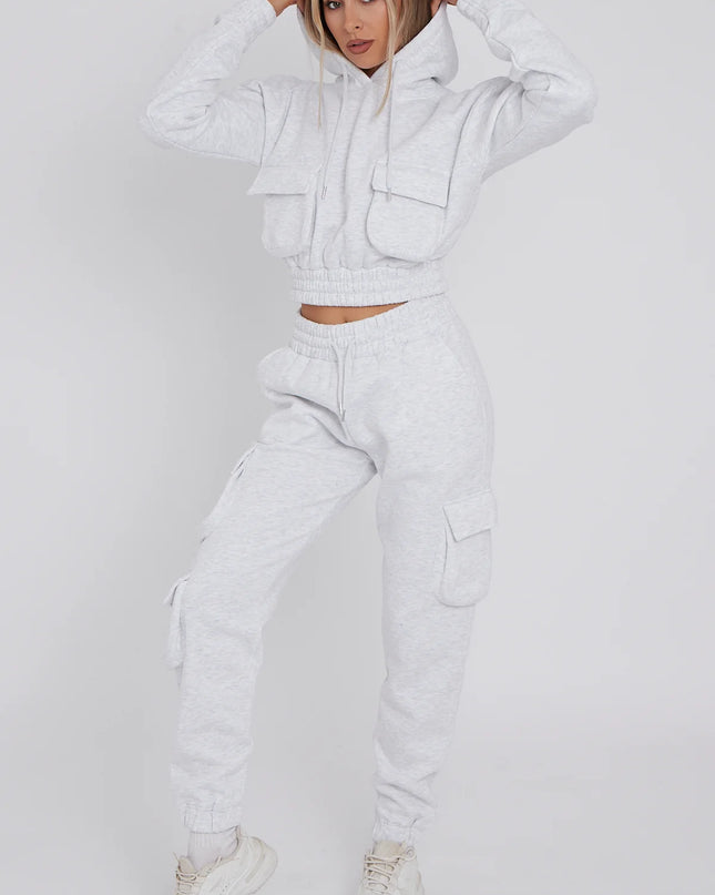 Cargo Pockets Fleece Tracksuit Ash Grey