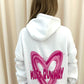 Miss Runway Pink Heart Graffiti Ruched Hoodie White