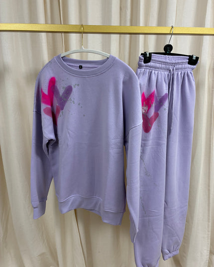 Lilac/Pink Heart Spray Painted Sweatshirt Tracksuit Adult