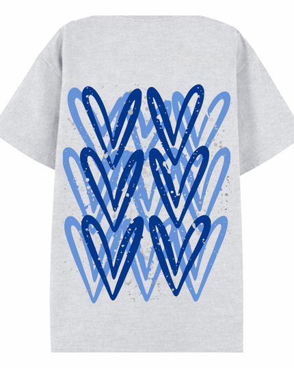 Royal Blue/Silver Heart Printed T-shirt Adult
