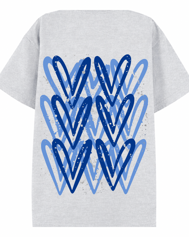 Royal Blue/Silver Heart Printed T-shirt Adult