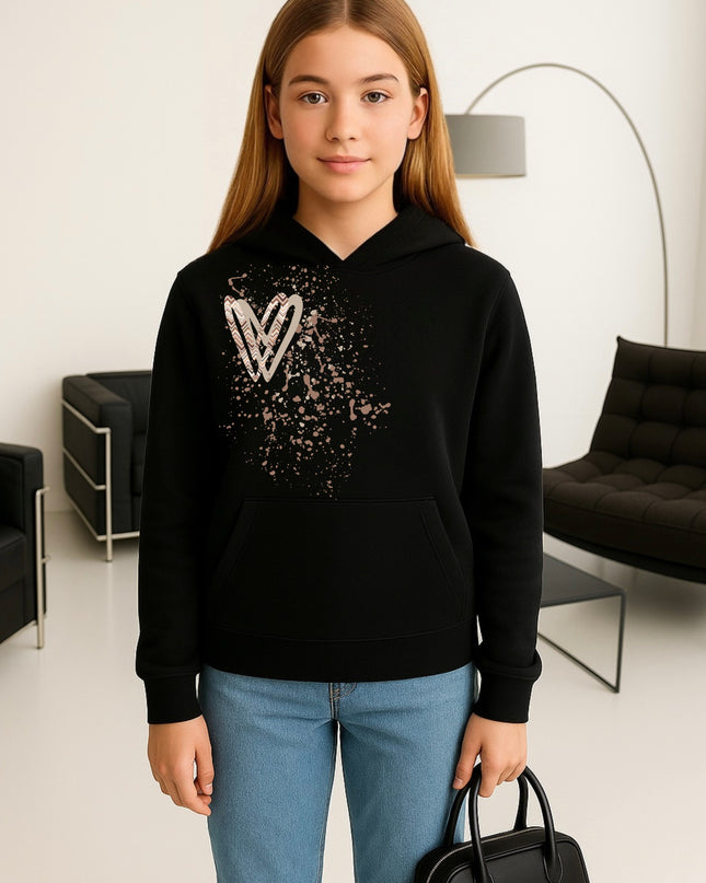 Beige Zig Zag Heart Printed Hoodie