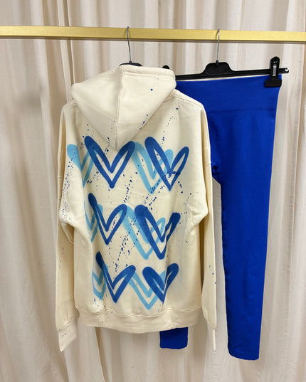 Royal Blue Heart Spray Painted Cream Hoodie & Leggings Kids