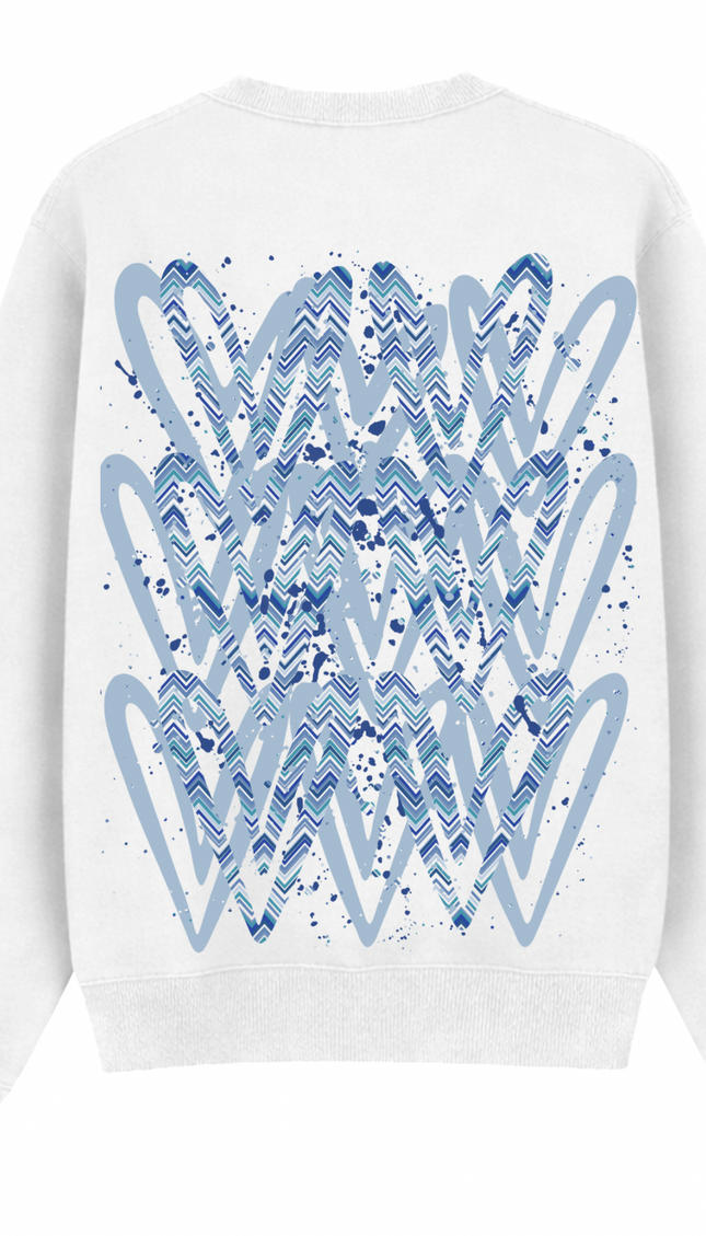 Blue Zig Zag graffiti heart sweatshirt with spray paint effect print – women's sweatshirt by Miss Runway