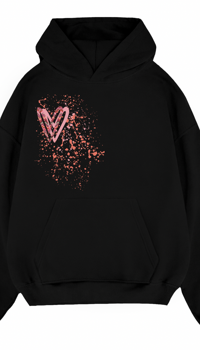 Coral Zig Zag Heart Printed Hoodie – image 4