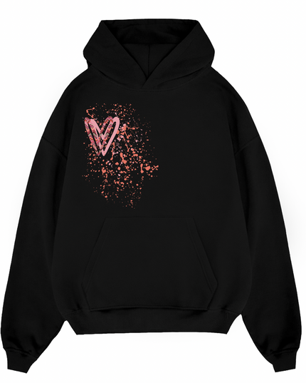 Coral Zig Zag Heart Printed Hoodie Adults