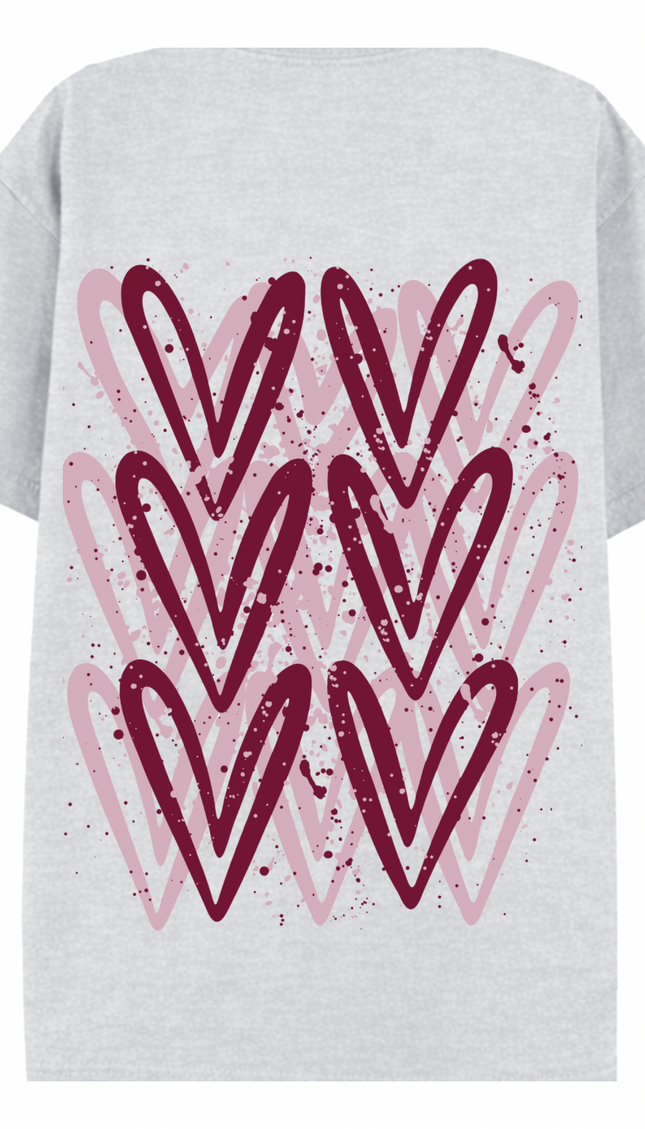 Burgundy graffiti heart T-shirt with spray paint effect print – women's T-shirt by Miss Runway