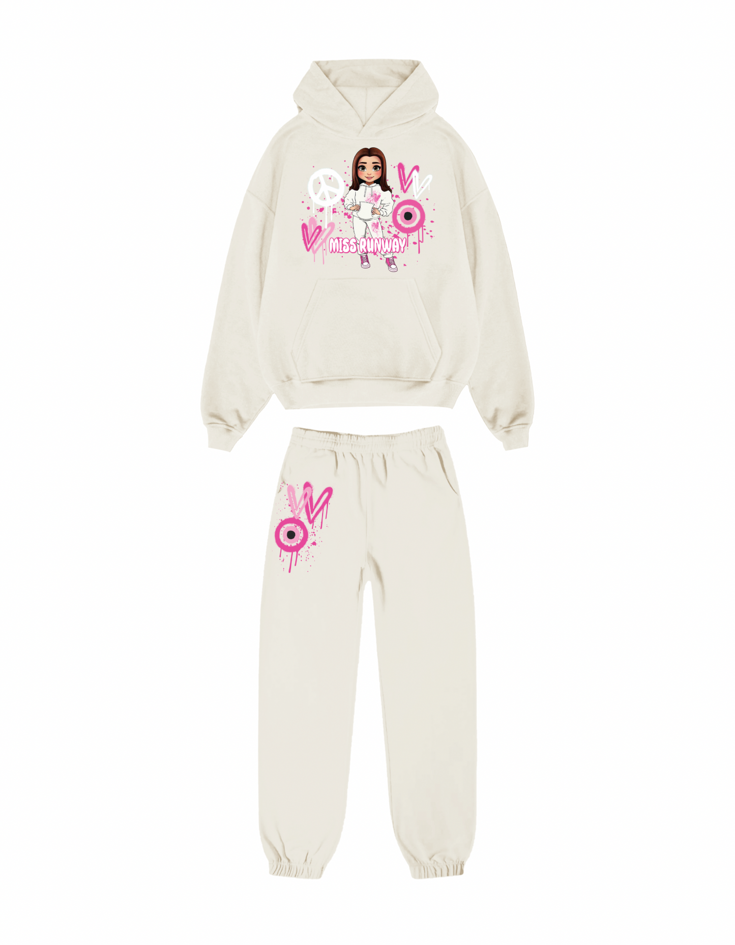 Miss Runway Doll Hooded Tracksuit Cream/Pink