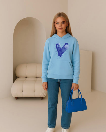 Royal Blue Scatter Hearts Printed Hoodie