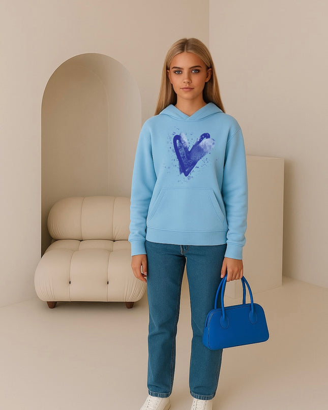 Royal Blue Scatter Hearts Printed Hoodie