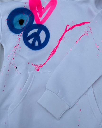 Pink Neon Heart Evil Eye Spray Painted Hoodie Kids