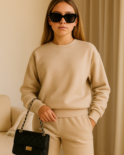 Kids Beige Sweatshirt Tracksuit